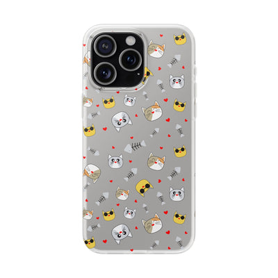 Cute Cat Flexi Phone Case - Adorable Kittens with Hearts and Sunglasses