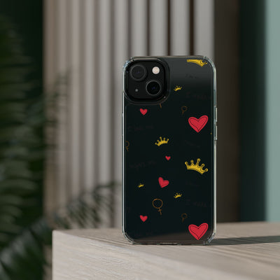 Inspirational Clear Phone Case with Hearts and Crowns