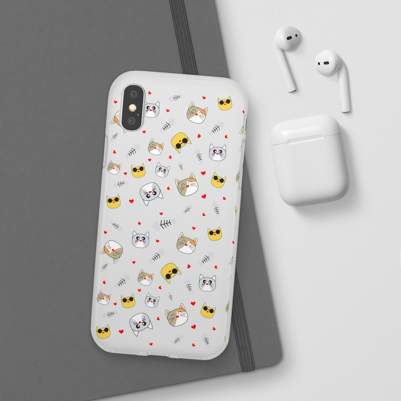 Cute Cat Flexi Phone Case - Adorable Kittens with Hearts and Sunglasses
