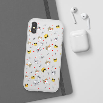 Cute Cat Flexi Phone Case - Adorable Kittens with Hearts and Sunglasses