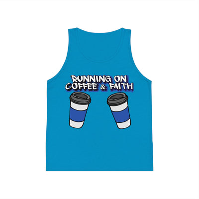 Kids' Coffee & Faith Jersey Tank Top, Cute Summer Tee, Back-to-School Shirt, Birthday Gift, Faith-Inspired Kids Clothing