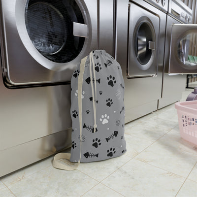 Pet-Themed Laundry Bag: Paws & Fish Design, Cute Laundry Bag, Dog Lover Gift, Cat Owner Accessory, Cozy Home Organizer