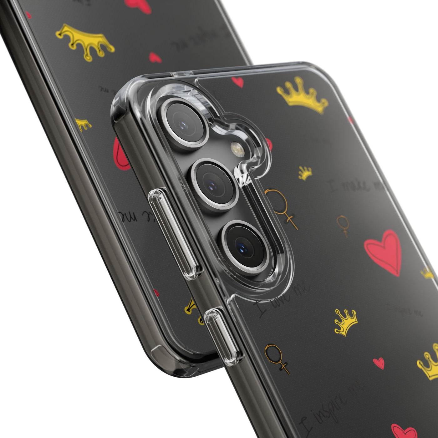 Inspirational Clear Phone Case with Hearts and Crowns