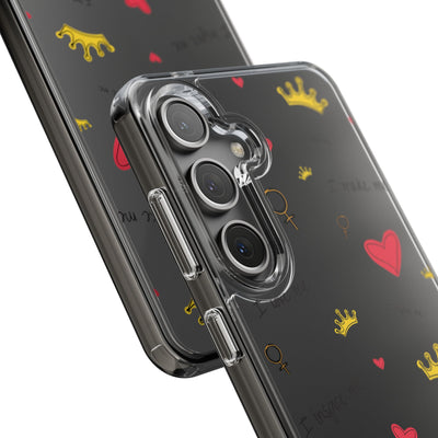Inspirational Clear Phone Case with Hearts and Crowns