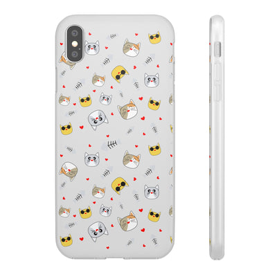 Cute Cat Flexi Phone Case - Adorable Kittens with Hearts and Sunglasses