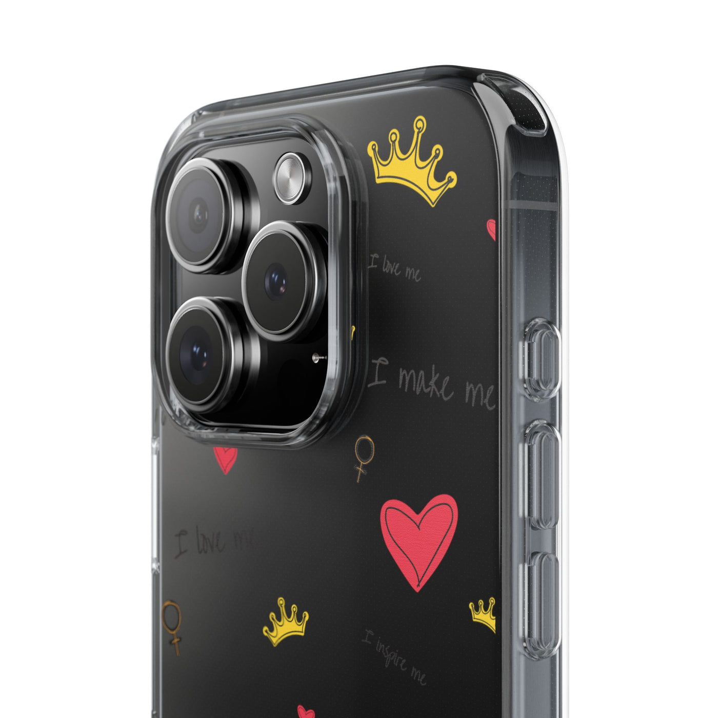 Inspirational Clear Phone Case with Hearts and Crowns