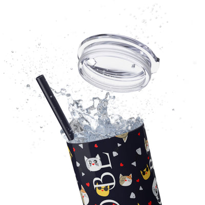 Cute Cat Skinny Tumbler with Straw - 20oz, Funny Drinkware, Pet Lover Gift, Birthday Present, Valentine's Day, Travel Mug