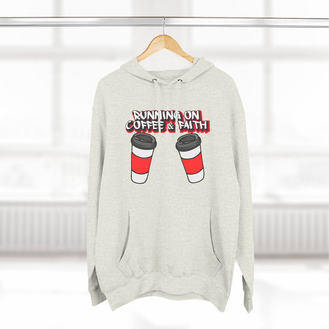 Running on Coffee & Faith Fleece Hoodie - Cozy Pullover for Coffee Lovers