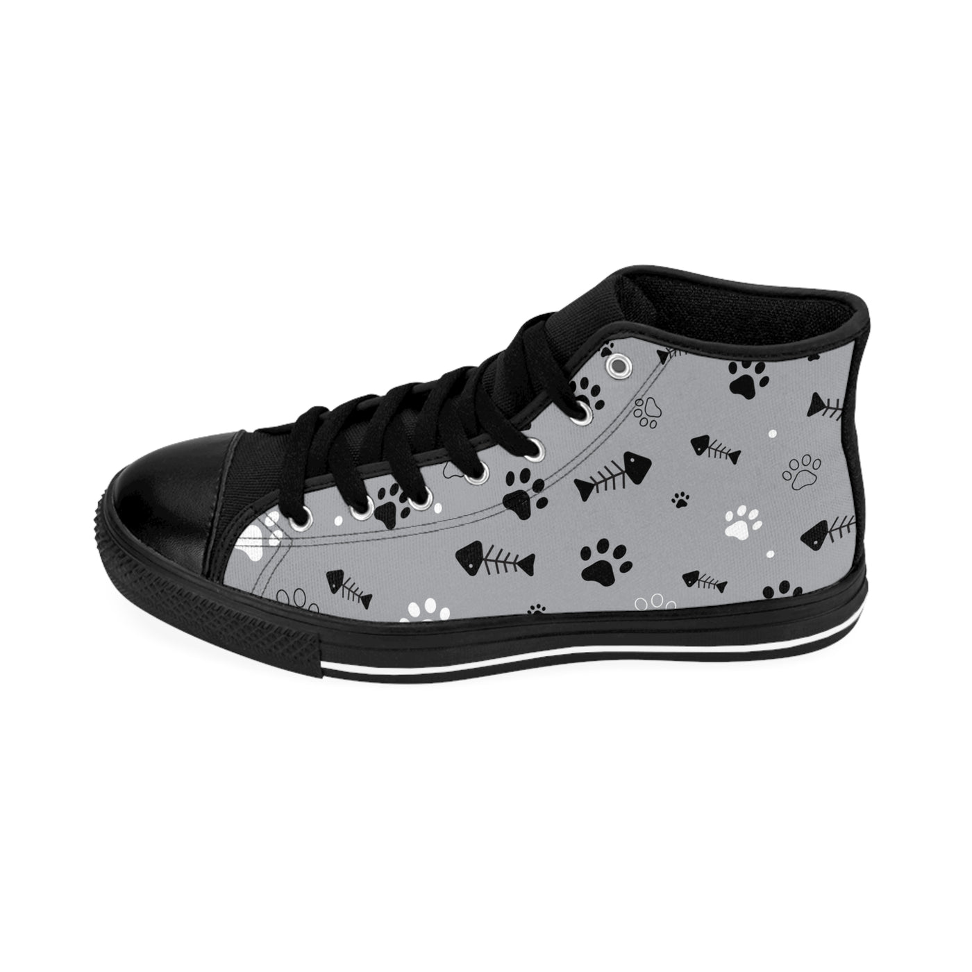 Pet Lover's Classic Sneakers with Paw Prints & Fish Design