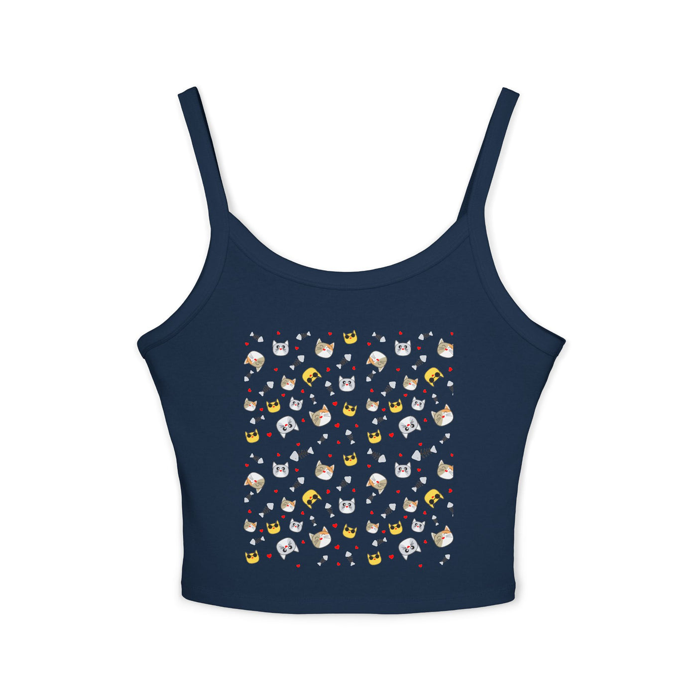 Cute Cat-Themed Women's Spaghetti Strap Tank Top - Fun and Playful Summer Wear