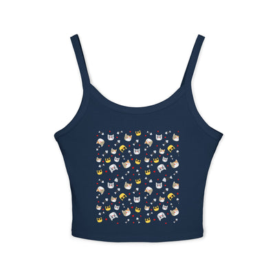Cute Cat-Themed Women's Spaghetti Strap Tank Top - Fun and Playful Summer Wear