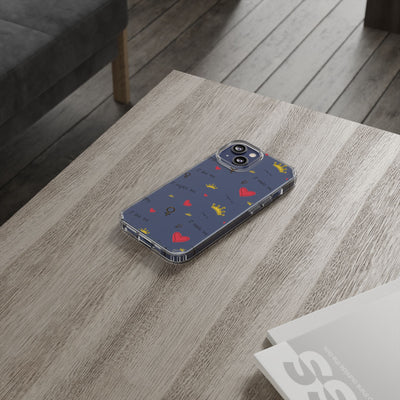 Inspirational Clear Phone Case with Hearts and Crowns