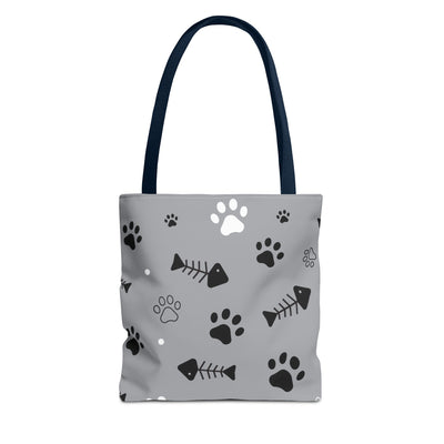 Cute Pet-Themed Tote Bag with Paws and Fish Design