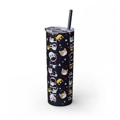 Cute Cat Skinny Tumbler with Straw - 20oz, Funny Drinkware, Pet Lover Gift, Birthday Present, Valentine's Day, Travel Mug