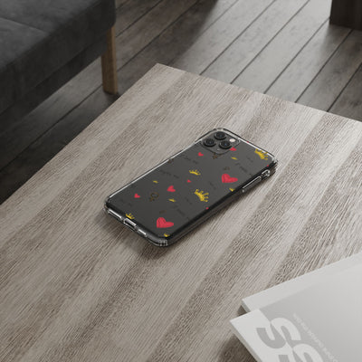 Inspirational Clear Phone Case with Hearts and Crowns