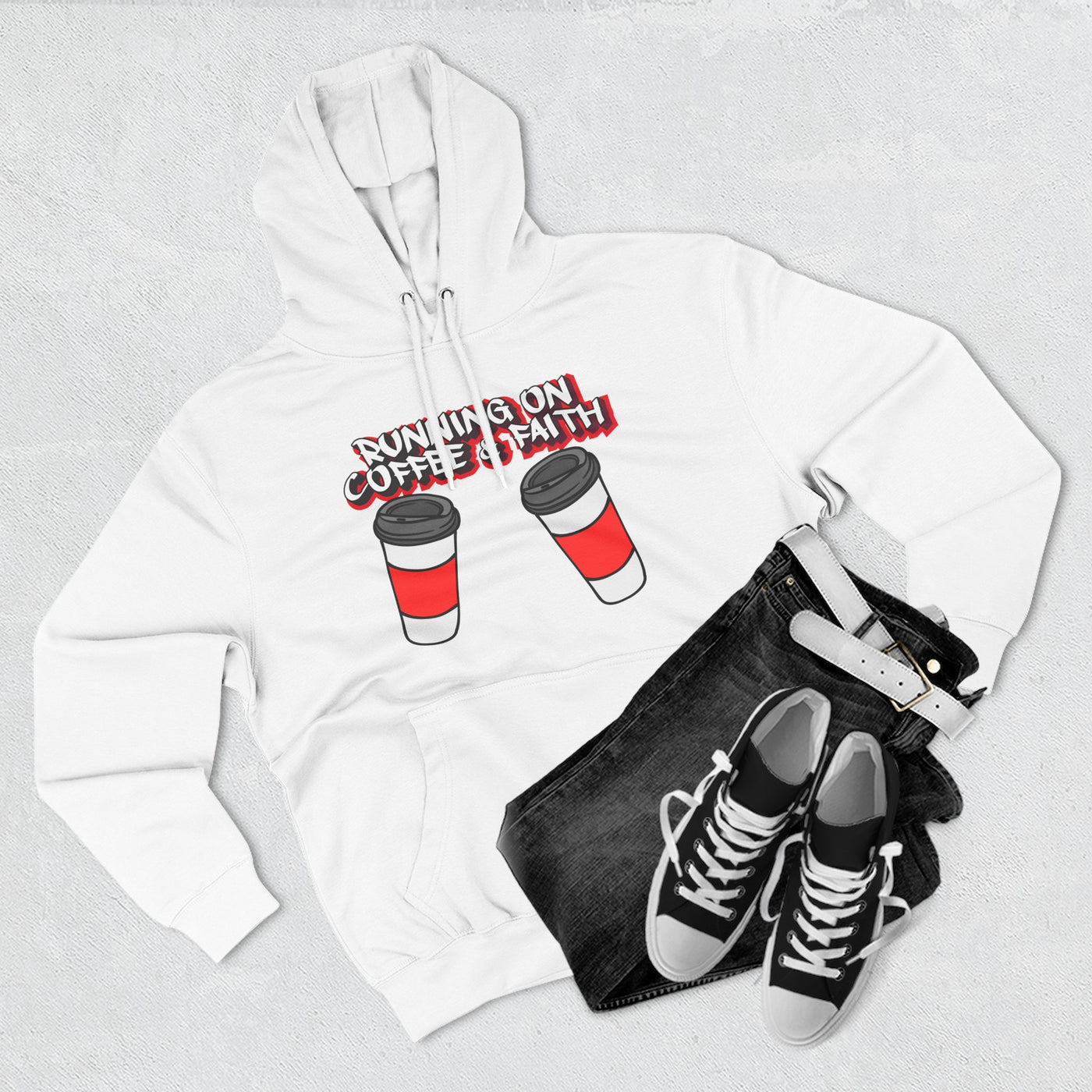 Running on Coffee & Faith Fleece Hoodie - Cozy Pullover for Coffee Lovers