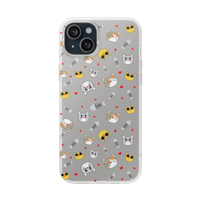 Cute Cat Flexi Phone Case - Adorable Kittens with Hearts and Sunglasses