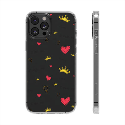 Inspirational Clear Phone Case with Hearts and Crowns