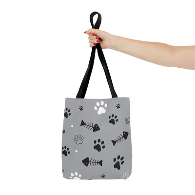 Cute Pet-Themed Tote Bag with Paws and Fish Design