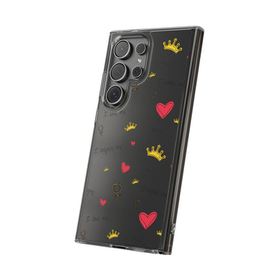 Inspirational Clear Phone Case with Hearts and Crowns