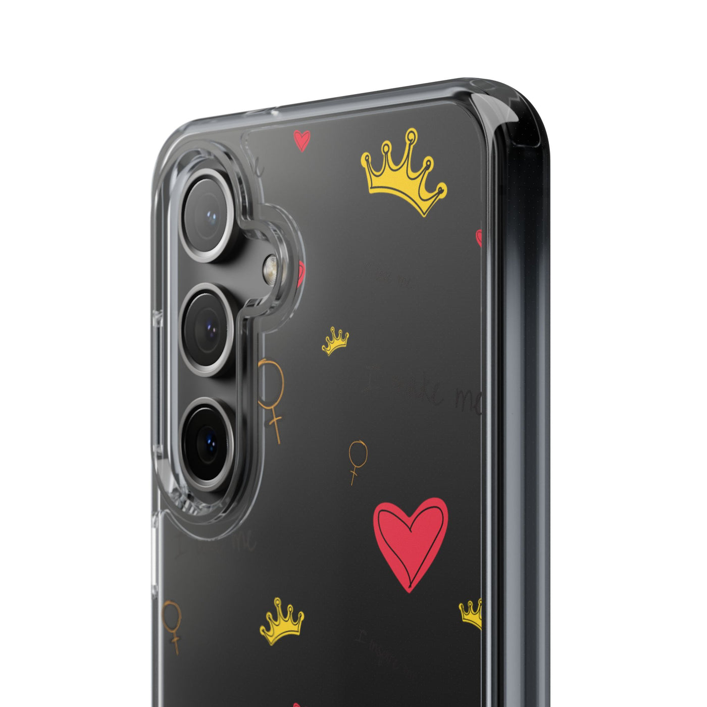 Inspirational Clear Phone Case with Hearts and Crowns