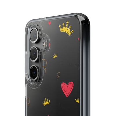 Inspirational Clear Phone Case with Hearts and Crowns