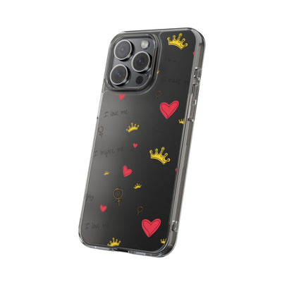Inspirational Clear Phone Case with Hearts and Crowns