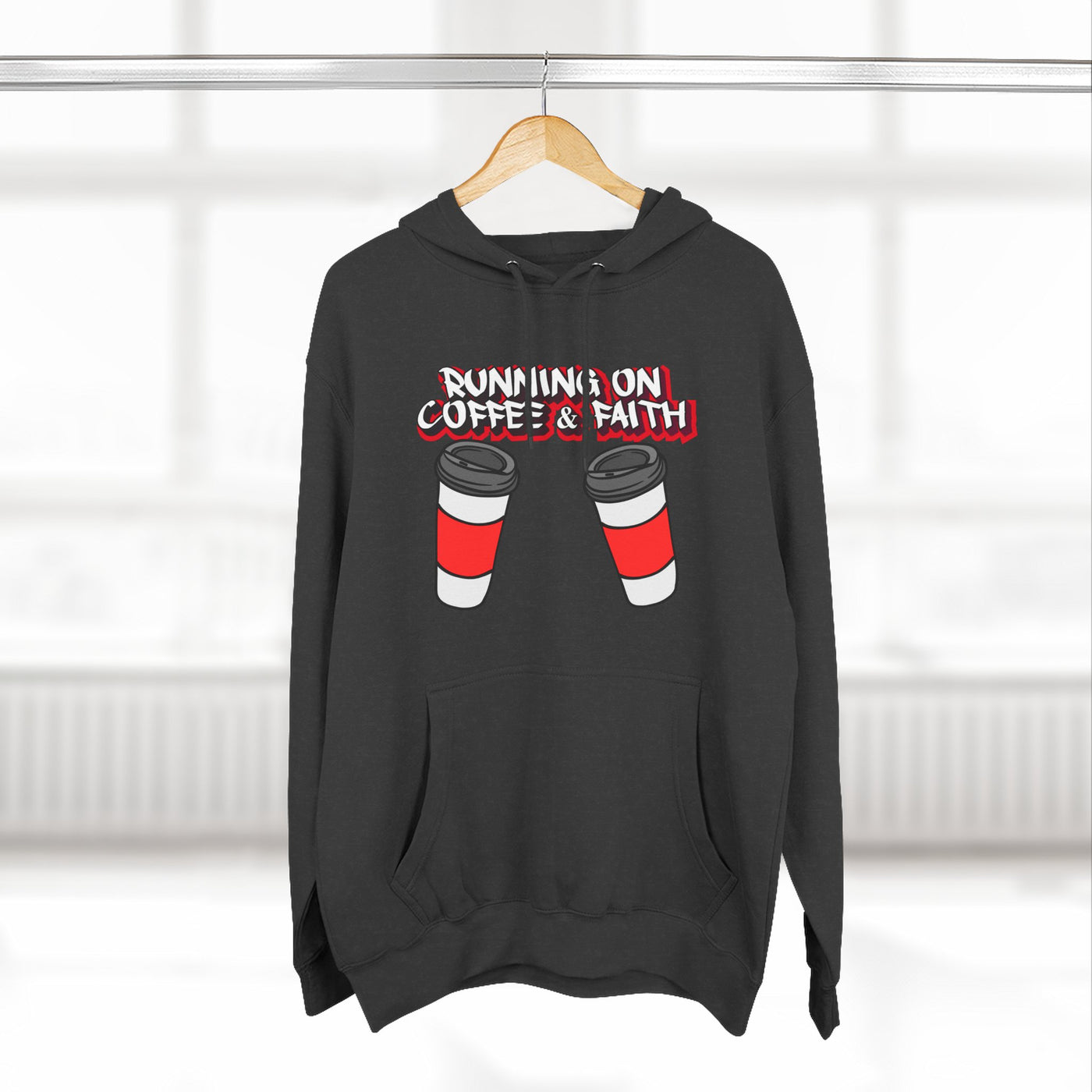 Running on Coffee & Faith Fleece Hoodie - Cozy Pullover for Coffee Lovers