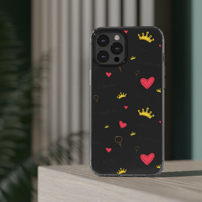 Inspirational Clear Phone Case with Hearts and Crowns