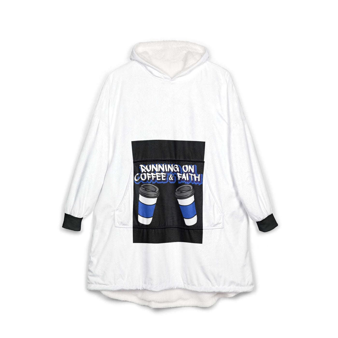 Cozy Unisex Hooded Blanket - "Running on Coffee & Faith"