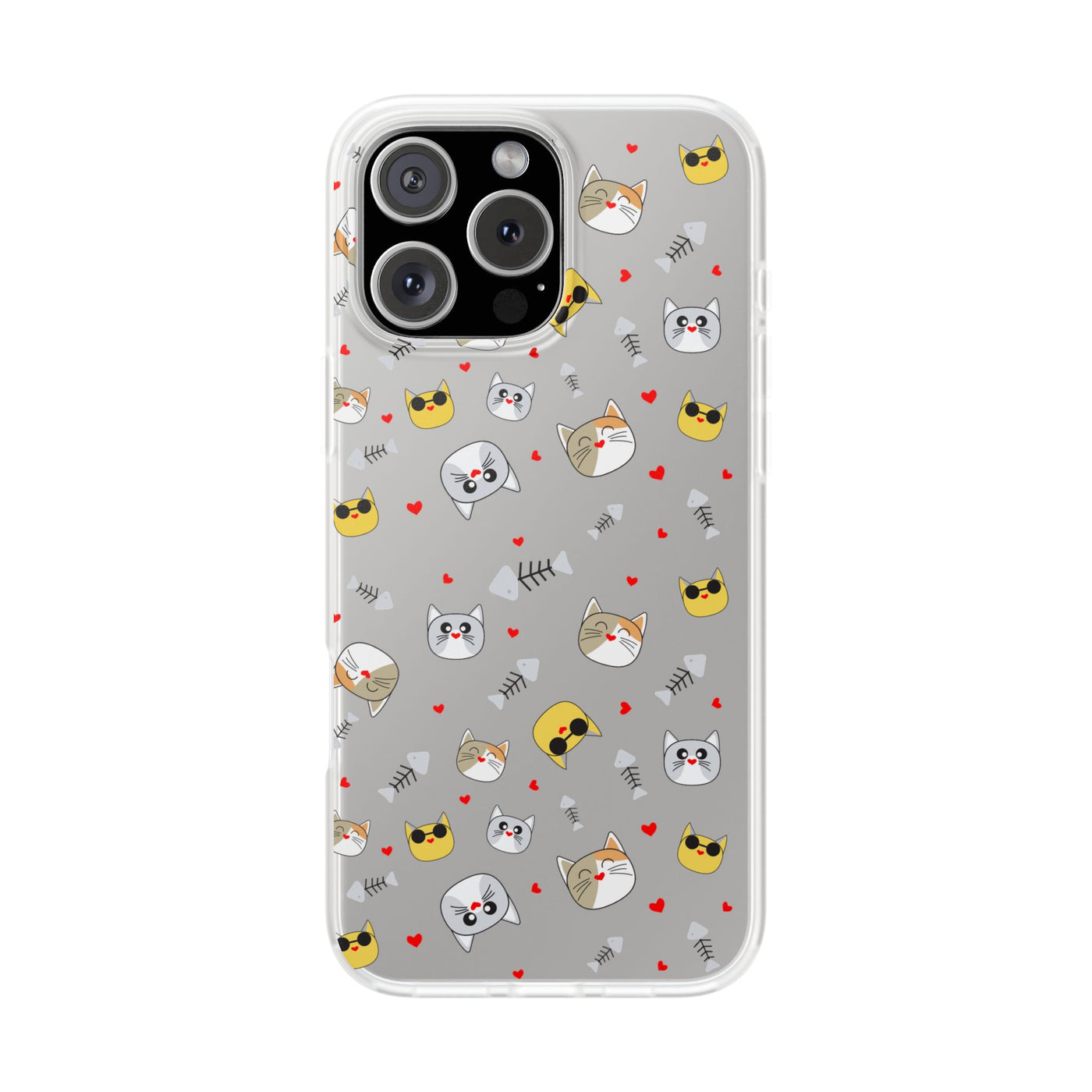 Cute Cat Flexi Phone Case - Adorable Kittens with Hearts and Sunglasses