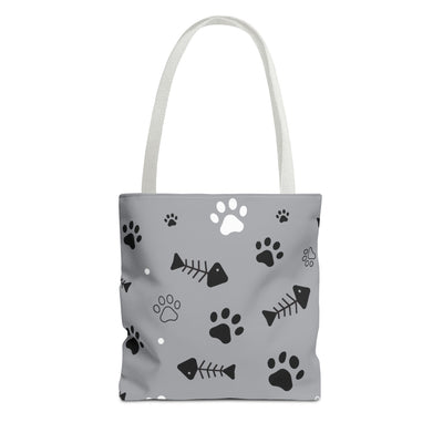 Cute Pet-Themed Tote Bag with Paws and Fish Design