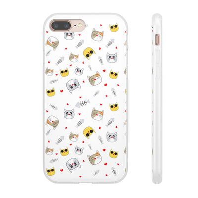 Cute Cat Flexi Phone Case - Adorable Kittens with Hearts and Sunglasses