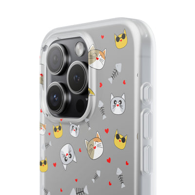 Cute Cat Flexi Phone Case - Adorable Kittens with Hearts and Sunglasses