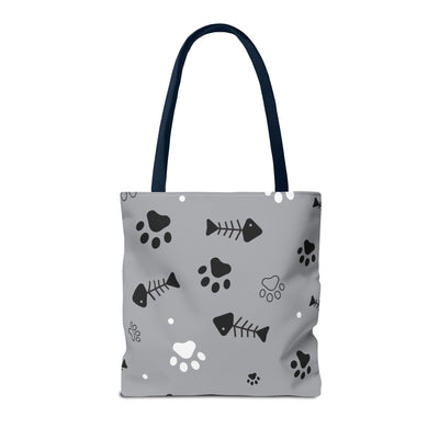 Cute Pet-Themed Tote Bag with Paws and Fish Design