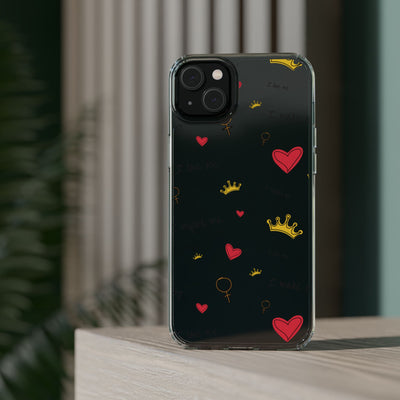 Inspirational Clear Phone Case with Hearts and Crowns