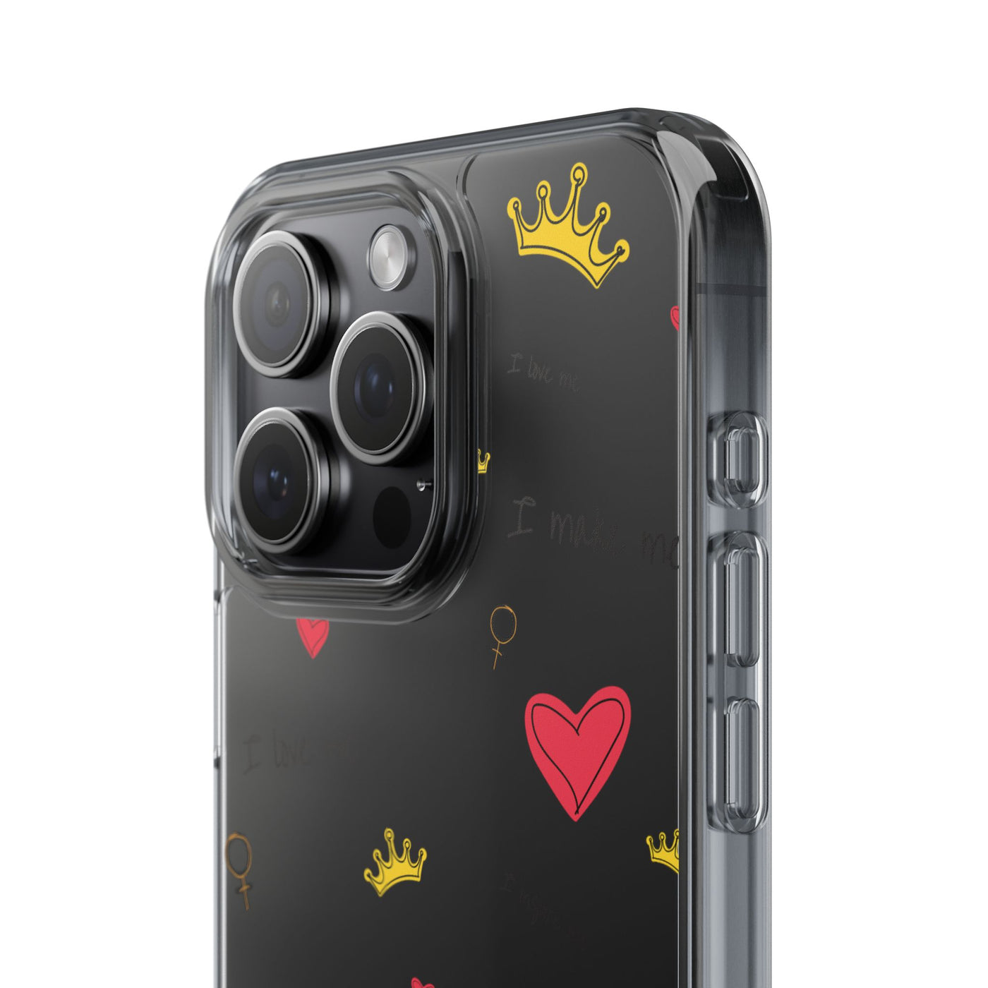 Inspirational Clear Phone Case with Hearts and Crowns