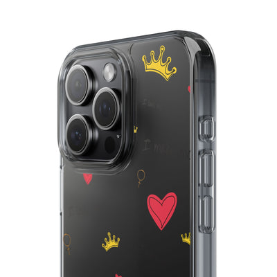 Inspirational Clear Phone Case with Hearts and Crowns