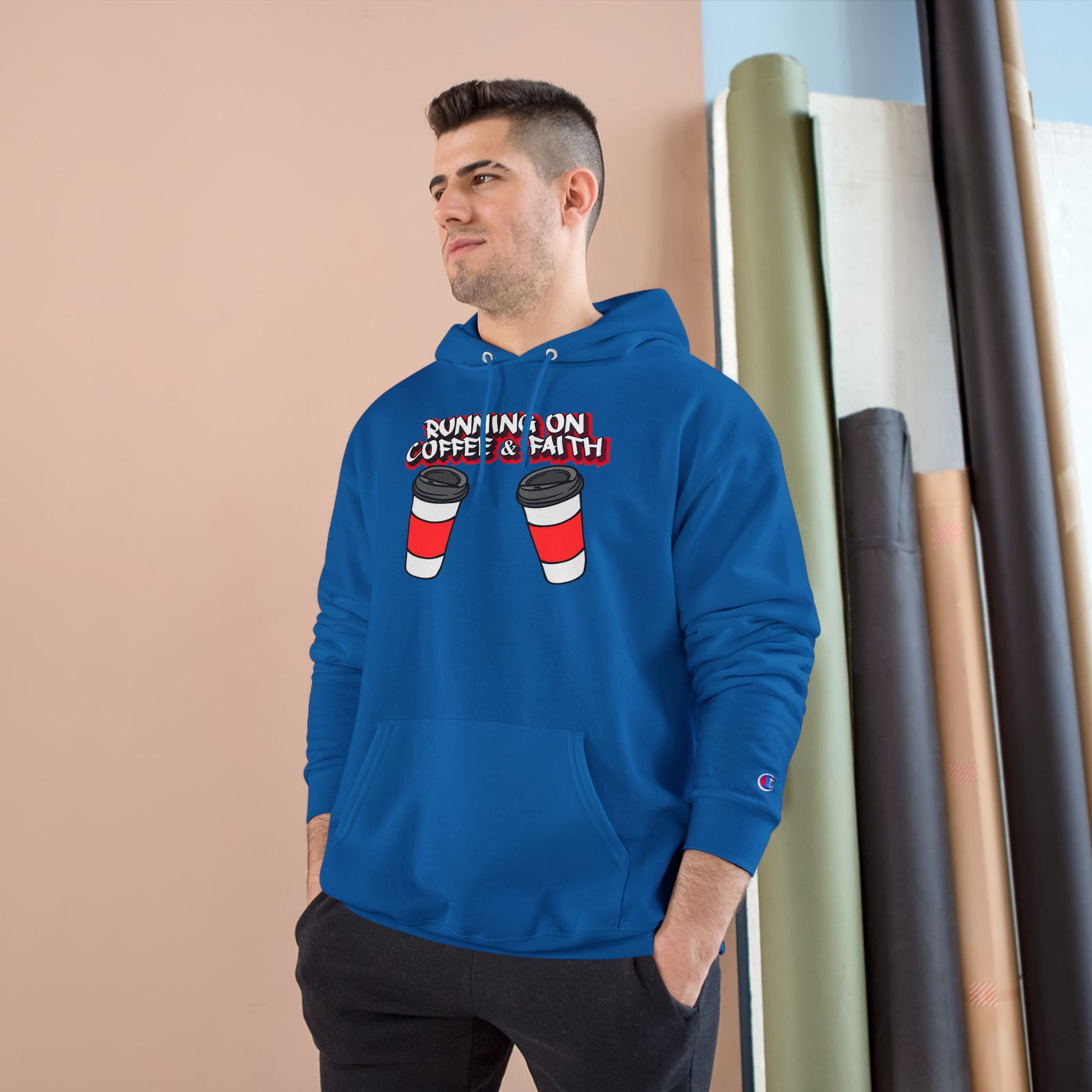 Running on Coffee & Faith Hoodie - Cozy Champion Sweatshirt for Coffee Lovers