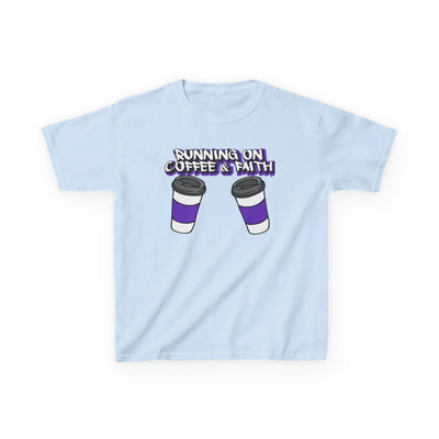 Kids 'Running on Coffee & Faith' Tee - Fun Cotton Shirt for Future Leaders