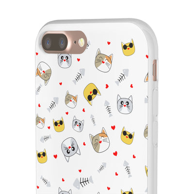 Cute Cat Flexi Phone Case - Adorable Kittens with Hearts and Sunglasses