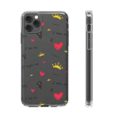 Inspirational Clear Phone Case with Hearts and Crowns