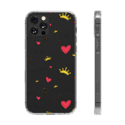 Inspirational Clear Phone Case with Hearts and Crowns