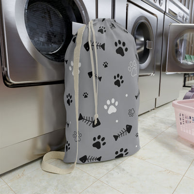 Pet-Themed Laundry Bag: Paws & Fish Design, Cute Laundry Bag, Dog Lover Gift, Cat Owner Accessory, Cozy Home Organizer