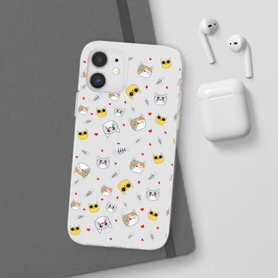 Cute Cat Flexi Phone Case - Adorable Kittens with Hearts and Sunglasses