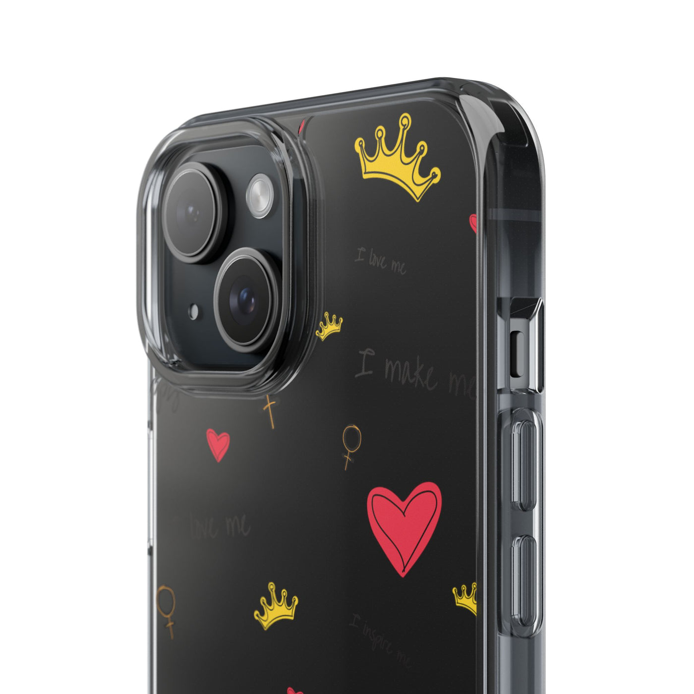 Inspirational Clear Phone Case with Hearts and Crowns