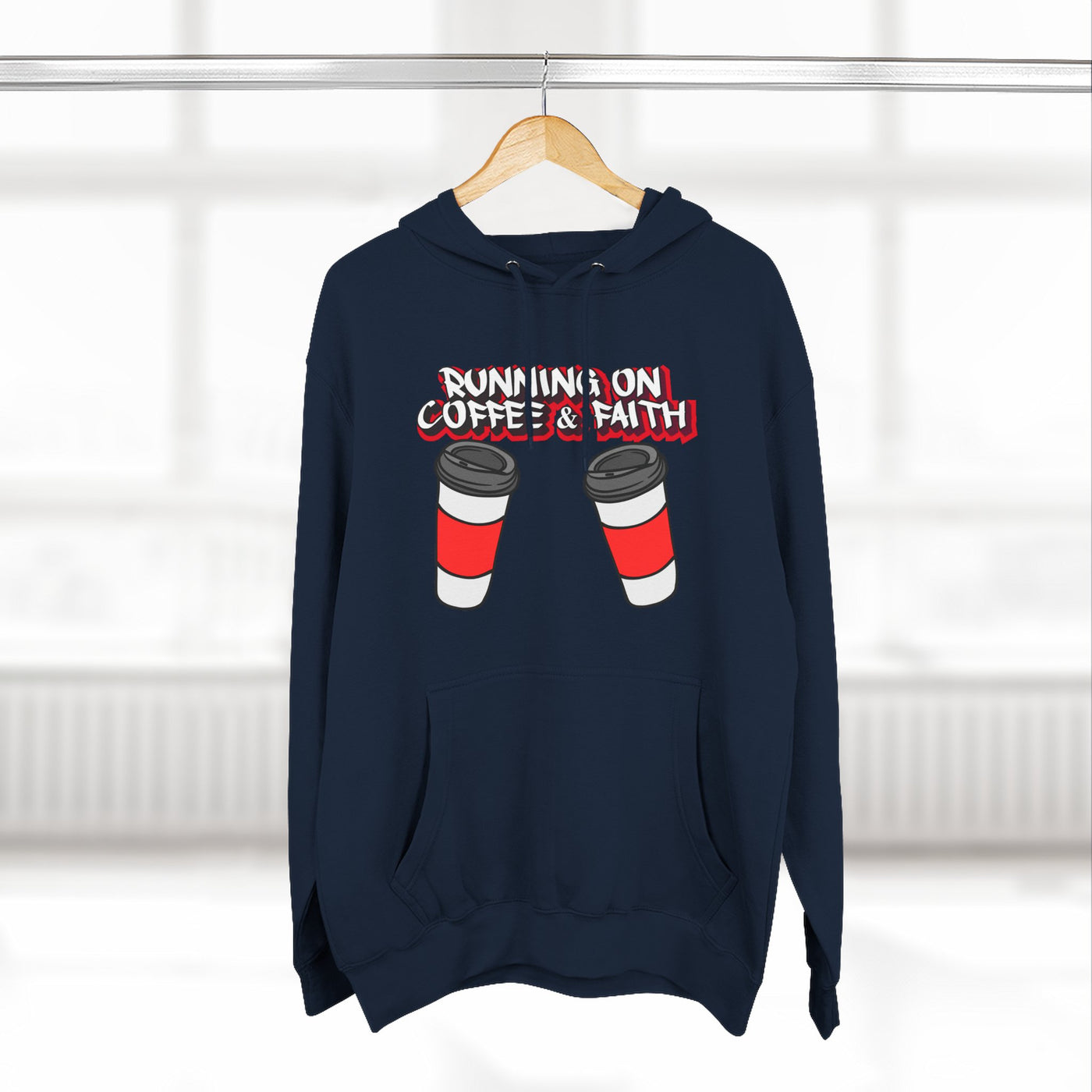 Running on Coffee & Faith Fleece Hoodie - Cozy Pullover for Coffee Lovers