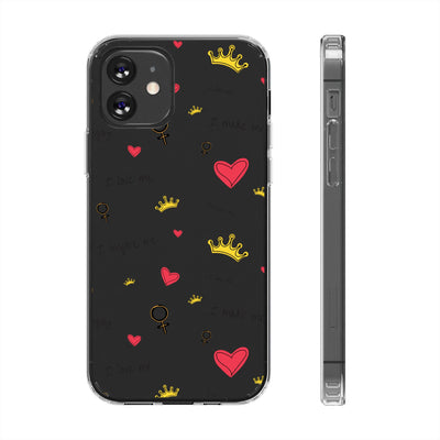 Inspirational Clear Phone Case with Hearts and Crowns