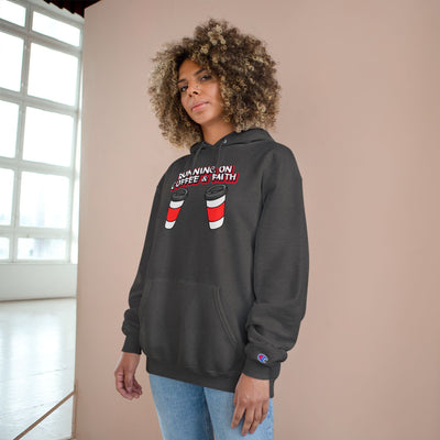 Running on Coffee & Faith Hoodie - Cozy Champion Sweatshirt for Coffee Lovers