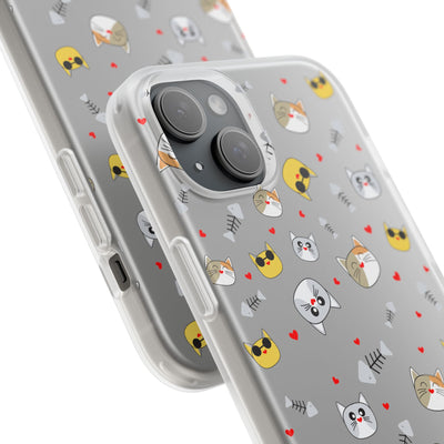 Cute Cat Flexi Phone Case - Adorable Kittens with Hearts and Sunglasses